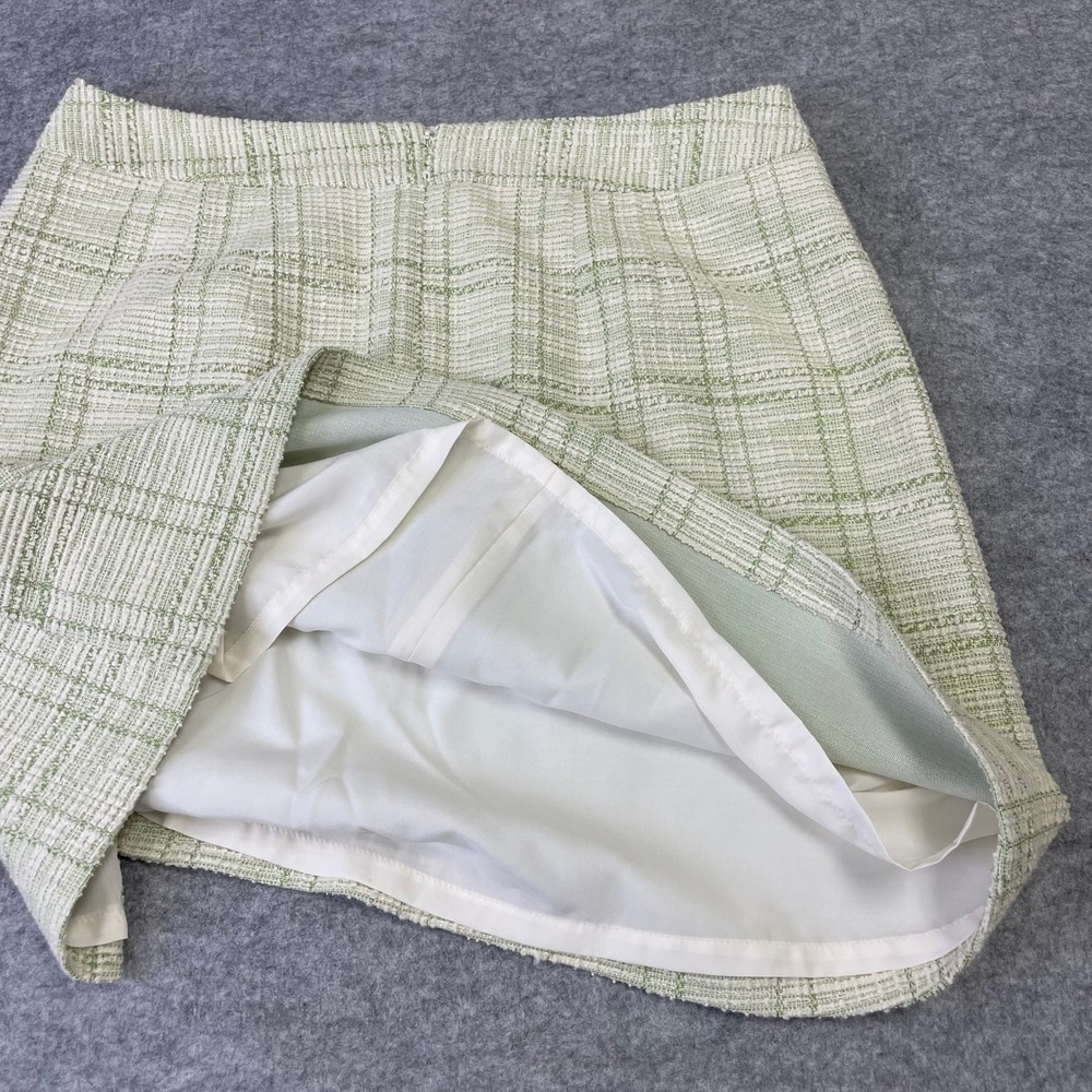 NEW LOFT Outlet Green White Plaid Tweed Mini Skirt Size 8 Boucle Wrap Style - Picture 7 of 12